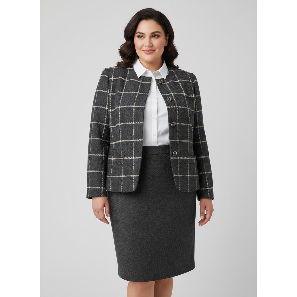 Vintage John Meyer of Norwich Skirt Suit Brown Windowpane Plaid Wool Blend Sz 18